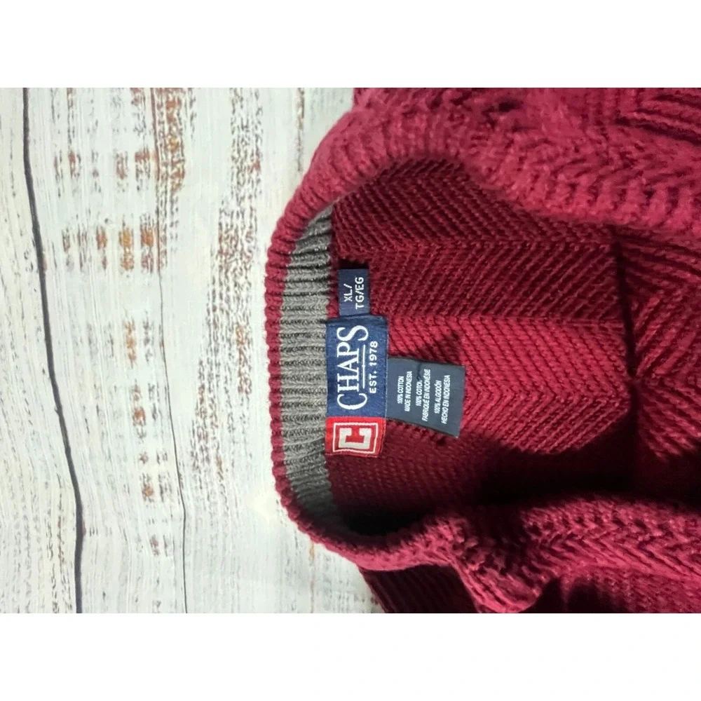 Vintage Chaps Red Sweater Men's XL 100% Cotton Knit Long Sleeve Crew Neck
